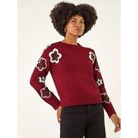 Roman Embellished Crew Neck Knit Jumper - Maroon