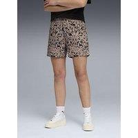 Puma Womens Essential Graphic Animal High-Rise Woven Shorts - Beige