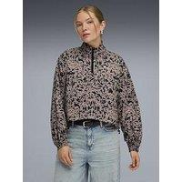 Puma Womens Essential Graphic Animal Relaxed Woven Half-Zip - Beige