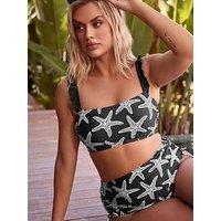 Yours Curve Starfish Frill Bikini Top - Black