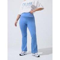 Yours Curve Fold Over Kick Flare Trousers - Blue