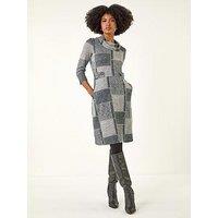 Roman Patchwork Cowl Neck Button Detail Dress - Grey