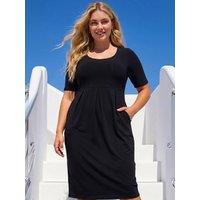 Roman Curve Cocoon Pocket Stretch Midi Dress - Black