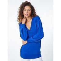 Roman Plain Stretch V-Neck Longline Jumper - Royal Blue
