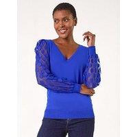 Roman Polka Dot V-Neck Sleeve Knit Jumper - Royal Blue