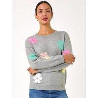 Roman Floral Print Jacquard Knit Jumper - Grey