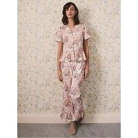 Cath Kidston Button Through Pyjama Set Hackney Rose Print - Cream