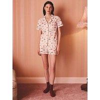 Cath Kidston Button Through Pyjama Short Set Queenies London Print - Cream