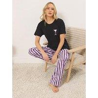 Long Tall Sally Cocktail Stripe Short Sleeve Wide Leg Pyjama Set - Black
