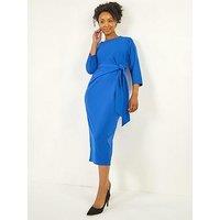 Roman Petite Tie Waist Stretch Midi Dress - Royal Blue