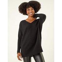 Roman V-Neck Lace Back Knit Jumper - Black