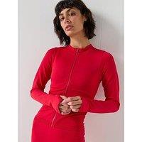 Peach Fit Womens Zip Through Top - Red