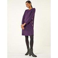 Roman Side Button Detail Swing Dress - Purple