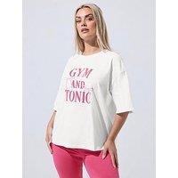 Yours Curve 'Gym & Tonic' T-Shirt - White