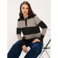 Yours Curve Striped Rugby Jumper - Black