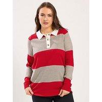 Yours Curve Fine Gauge Rugby Jumper - Red