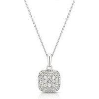 H. Samuel 9Ct 025Ct Diamond Cushion Cluster Pendant Necklace - White Gold