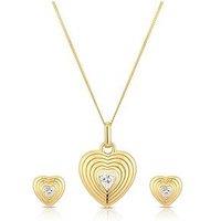 H. Samuel Sterling Silver Gold Plated Heart Cubic Zirconia Pendant & Earrings Set