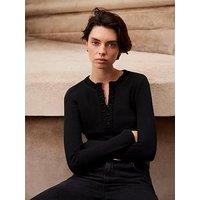 Mint Velvet Ribbed Henley Top - Black