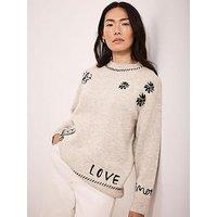 Mint Velvet Neutral Embroidery Jumper - Cream