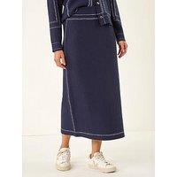 Roman Dusk Contrast Stitch Buttoned Skirt - Navy