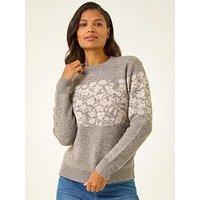 Roman Soft Touch Floral Knit Jumper - Light Grey