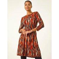 Roman Abstract Print Panel Stretch Dress - Orange
