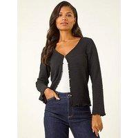 Roman Textured V-Neck Blouse - Black