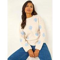 Roman Scattered Flower Knit Jumper - Ivory