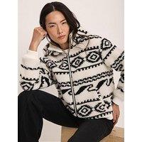 Mint Velvet Cream Pattern Borg Jacket - White