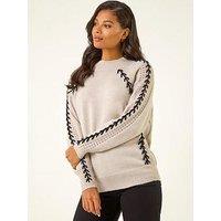 Roman Blanket Stitch Knit Jumper - Beige