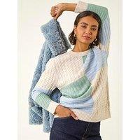 Roman Colour Block Cable Knit Jumper - Ivory
