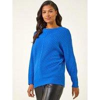 Roman Ribbed Chevron Print Batwing Jumper - Royal Blue