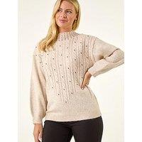 Roman Petite Embellished Cable Knit Jumper - Cream