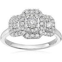 H. Samuel 9Ct Emerald Shaped Trilogy Halo 050Ct Diamond Ring - White Gold