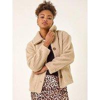 Roman Collared Borg Fleece Jacket - Natural