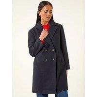 Roman Petite Double Breasted Revere Collar Coat - Navy
