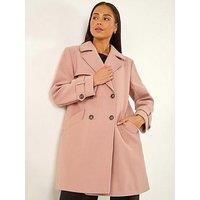 Roman Petite Double Breasted Collared Peacoat - Light Pink