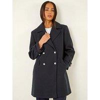 Roman Petite Double Breasted Collared Peacoat - Navy