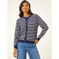 Roman Soft Stripe Button Knit Cardigan - Navy
