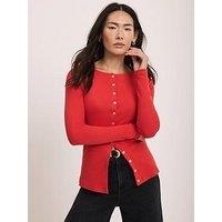Mint Velvet Button Through Rib Top - Red