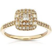 H. Samuel 9Ct Cushion Shaped Double Halo 0.40Ct Diamond Ring - Gold