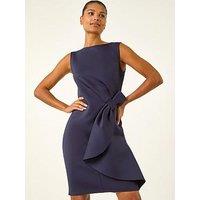 Roman Tie Waist Premium Stretch Dress - Navy
