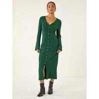 Roman Petite Knitted Button Detail Midi Dress - Forest