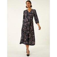 Roman Floral Print Stretch Midi Dress - Pink