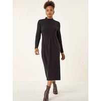Roman Ribbed Knit High Neck Midi Dress - Black