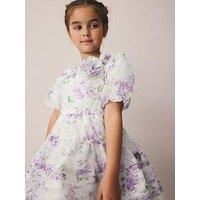 Laura Ashley Older Girls Corsage Floral Occasion Dress - White/Purple