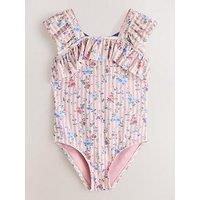 Laura Ashley Older Girls Striped Floral Frill Swimsuit - Multi