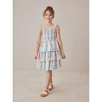 Laura Ashley Younger Girls Stripe Floral Cross Back Tiered Dress - Multi