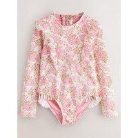Laura Ashley Older Girls Long Sleeve Floral Frill Swimsuit - Pink